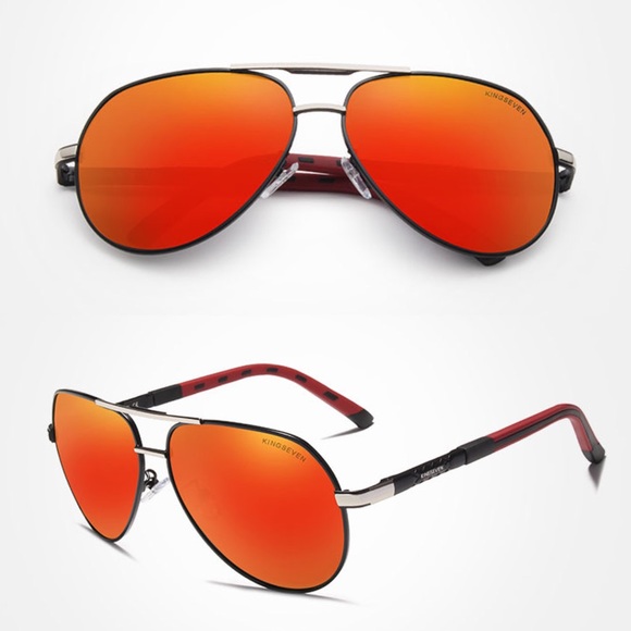 KINGSEVEN Vintage Red Mirrored Polarized Aviator Sunglasses - Picture 3 of 16